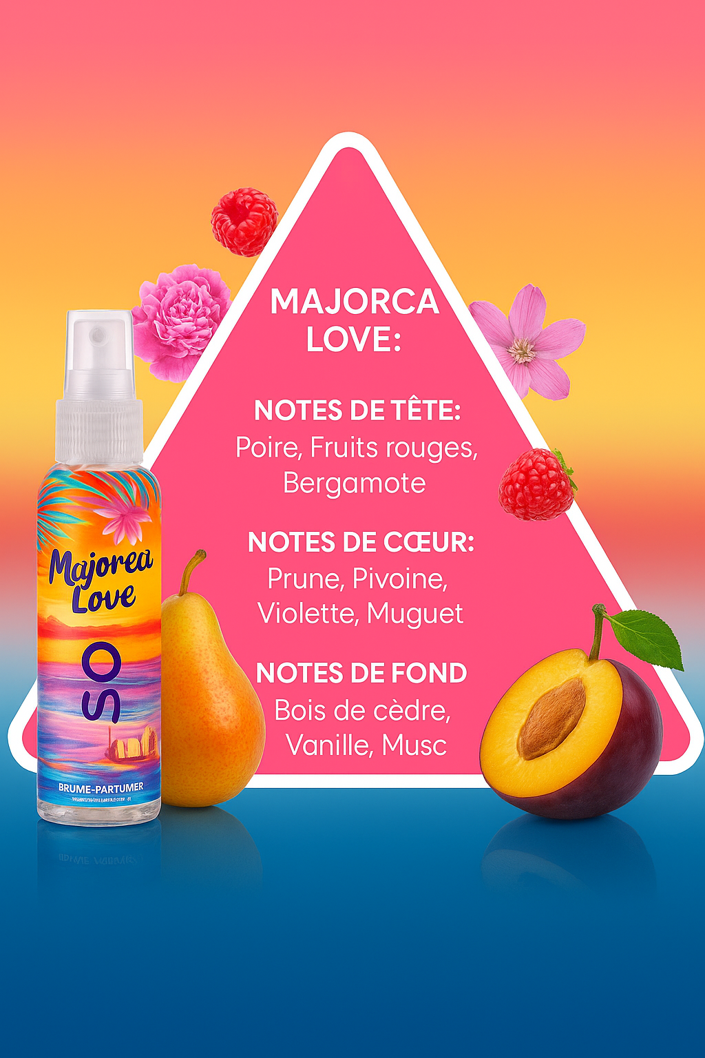 Mini Brume Majorca Love - Fruits Rouges, Violette, Vanille - 50ml